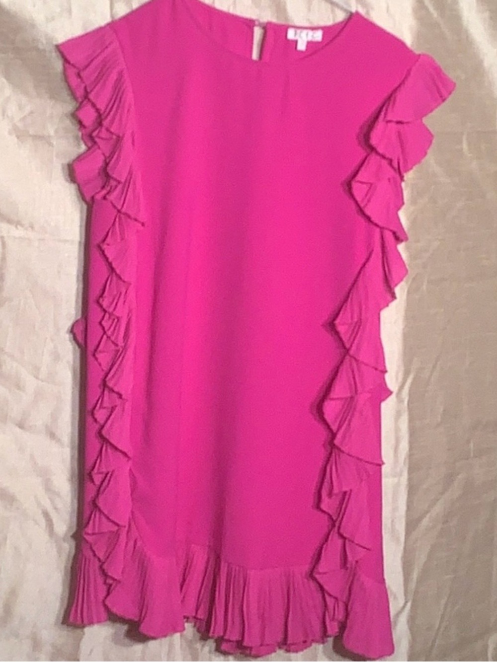 TCEC Hot Pink Ruffle Shift Mini Dress